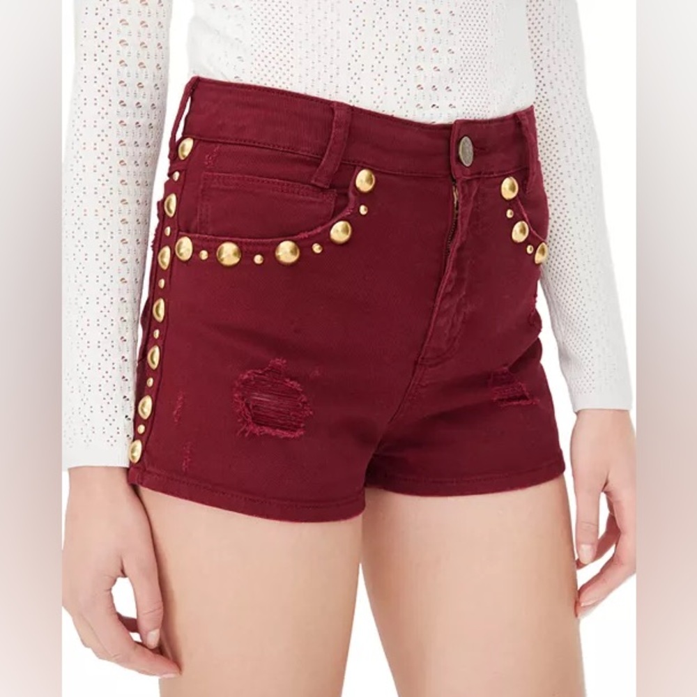 Sandro Pichi Studded Shorts XS (EU 34/ US 2-4) Maroon Gold Studded High Rise